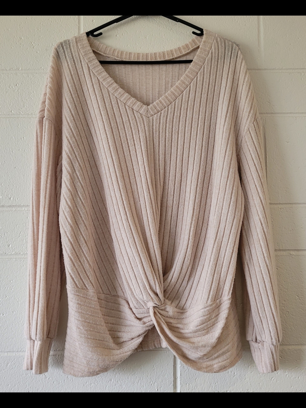 Women's Twist Front Ribbed V-Neck Sweater - Cream